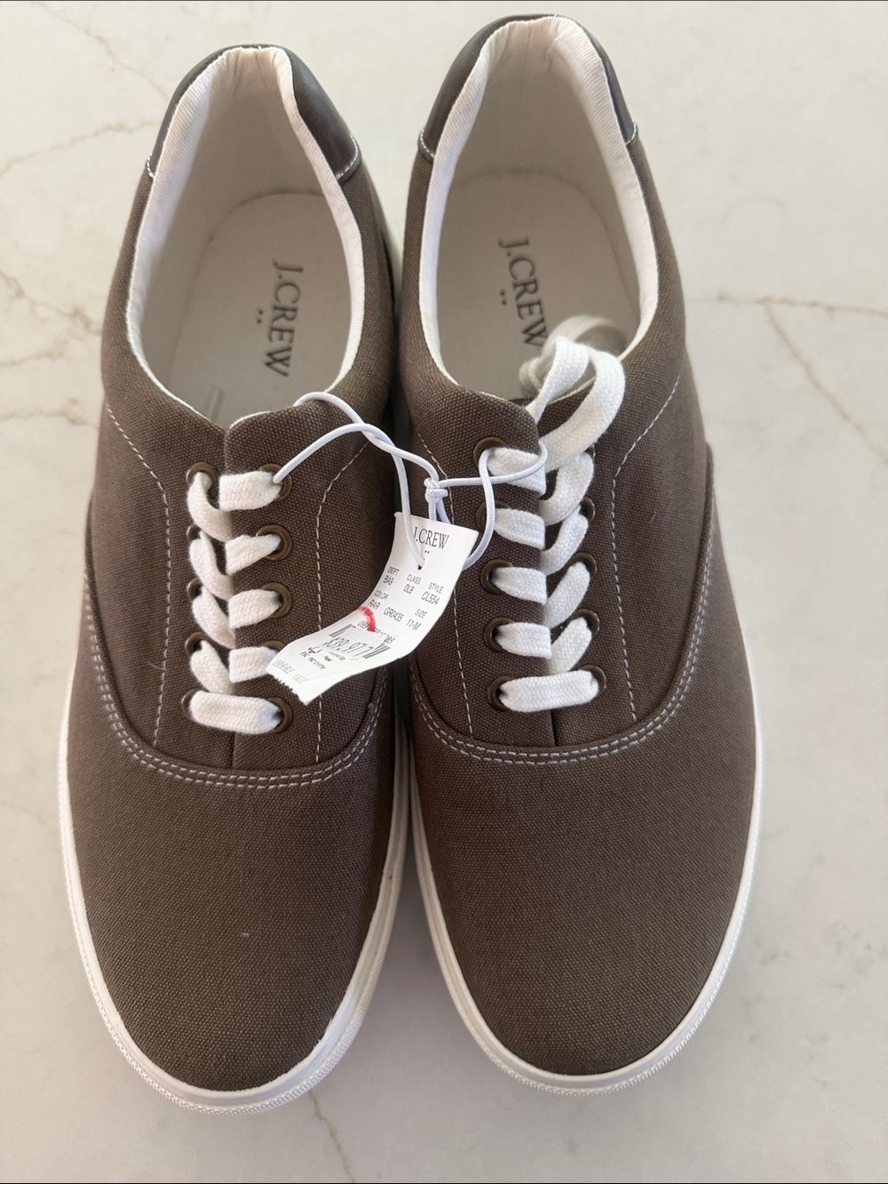 J. Crew Men's Brown Canvas Sneakers with White Laces